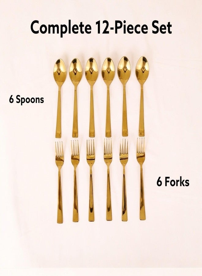 Exclusivish Cutlery Set for Dining Table (Set of 12, Stainless Steel PVD Gold Spoons - 6 & Forks - 6), Kitchen Utensils, 100% Food Grade, Non-Toxic, Anti-Rust, Dishwasher Safe, Ideal Gifting Set - Image 4